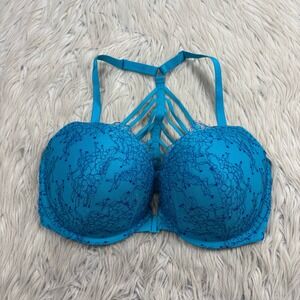 Victoria's Secret Women's 36DD Blue Lacey Strappy Back Very Sexy Push Up Bra
